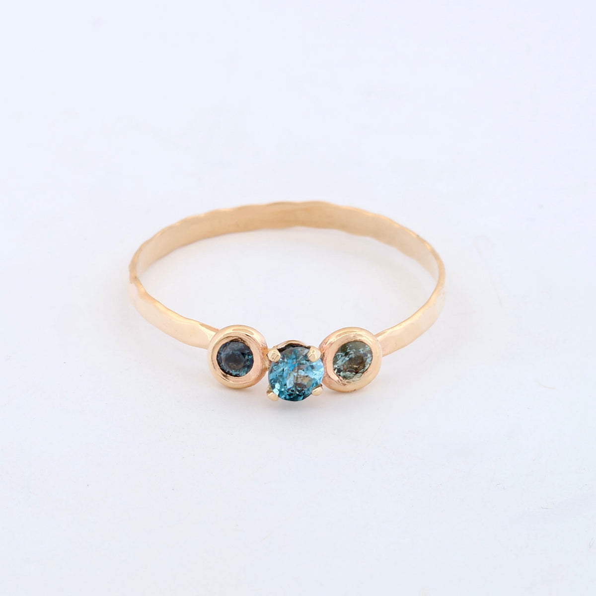 14k gold and triple sapphire ring