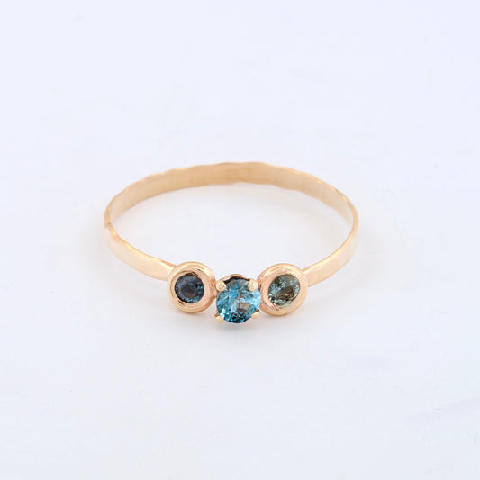 14k gold and triple sapphire ring