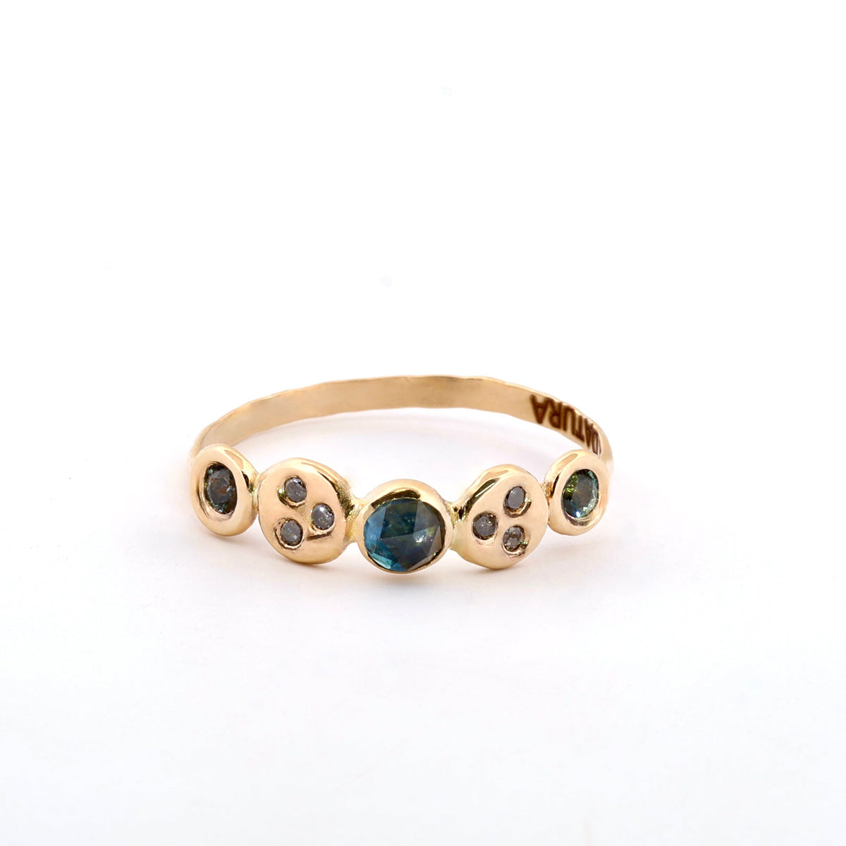14k gold sapphire and diamond flush set ring