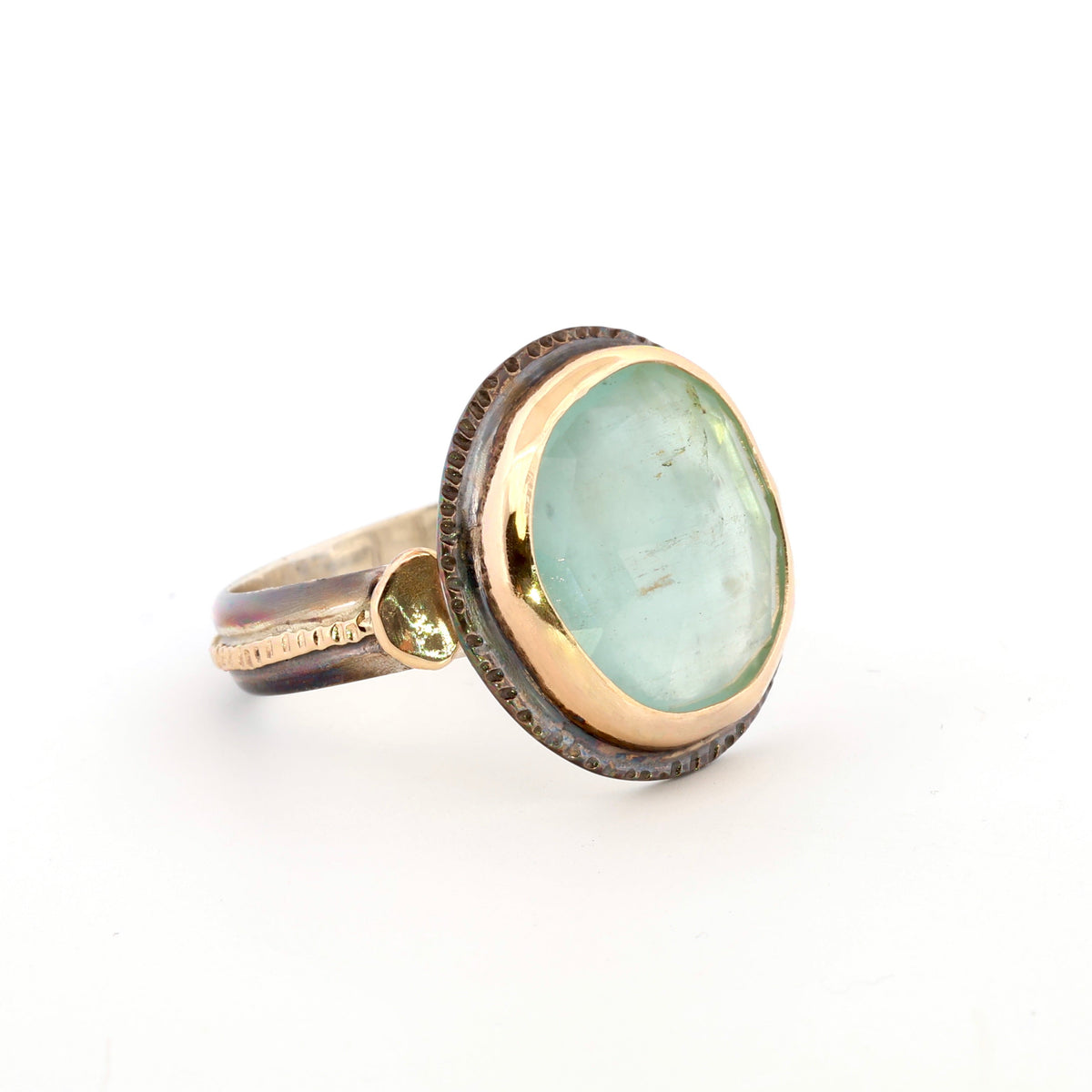 Black and Gold Aquamarine Moon Ring