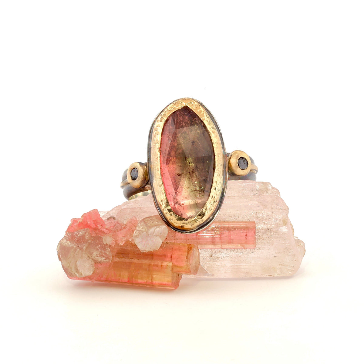 Black and gold Tourmaline and black diamond ring