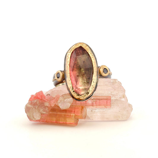 Black and gold Tourmaline and black diamond ring