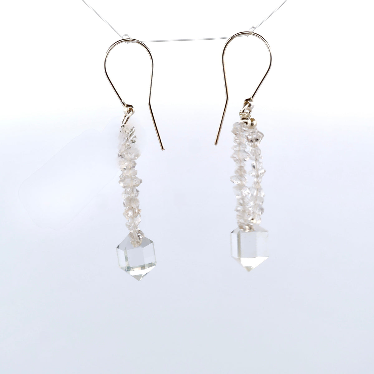single quartz with herkimer diamond hanging earrings