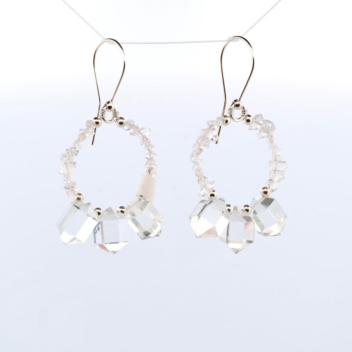 triple quarts with herkimer diamond earrings