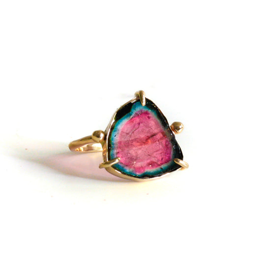 raw tourmaline slice gold ring