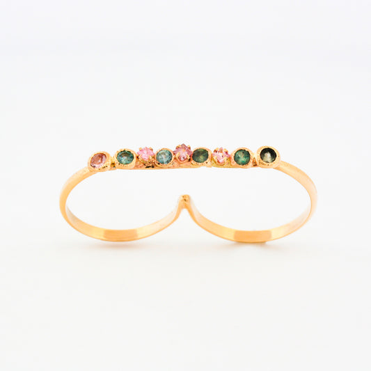 14k yellow gold 2 finger sapphire ring