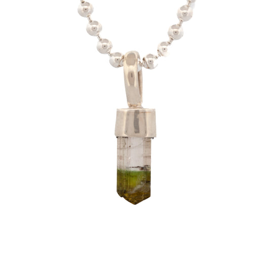 silver ball chain and tourmaline pendant