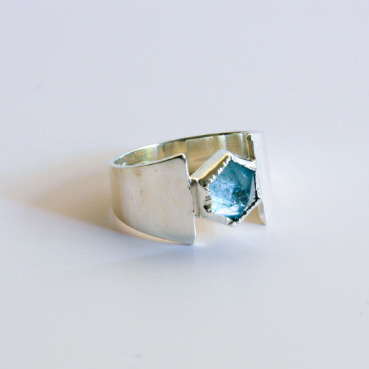 sterling silver and octagon aquamarine ring