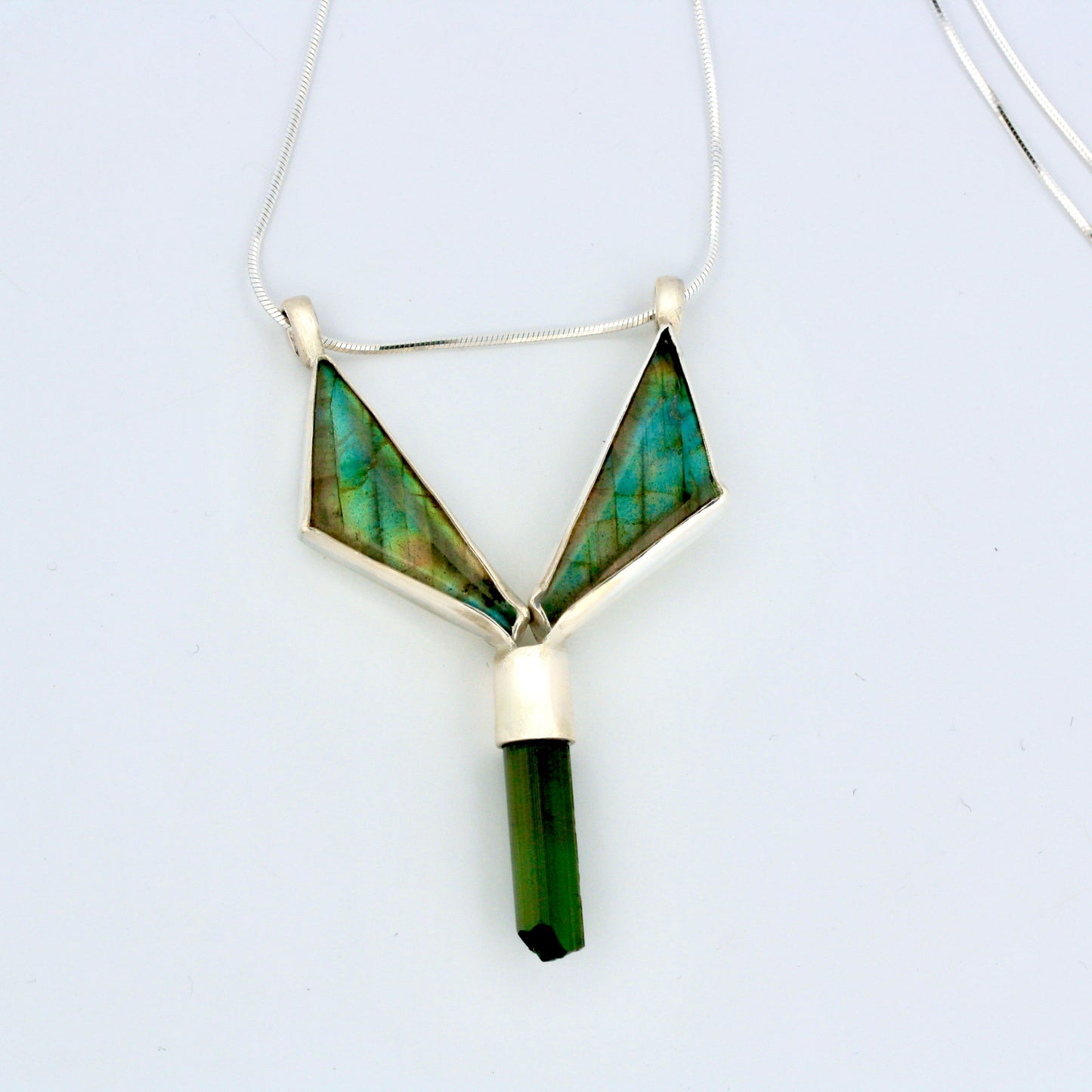 Sterling Silver Labradorite Green Tourmaline Pendant