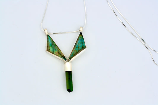 Sterling Silver Labradorite Green Tourmaline Pendant