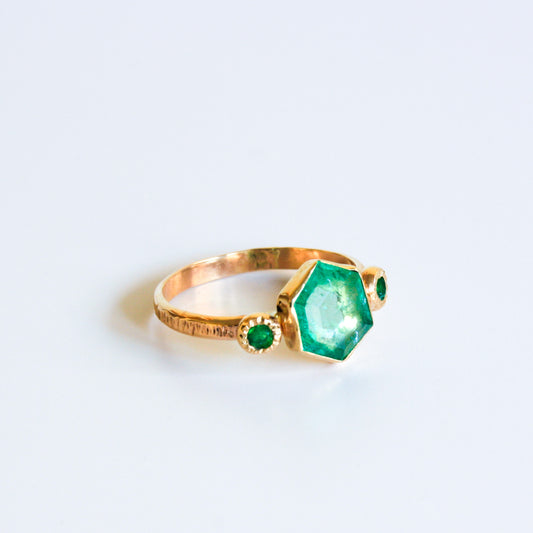 14k Gold and Emerald Hex Ring