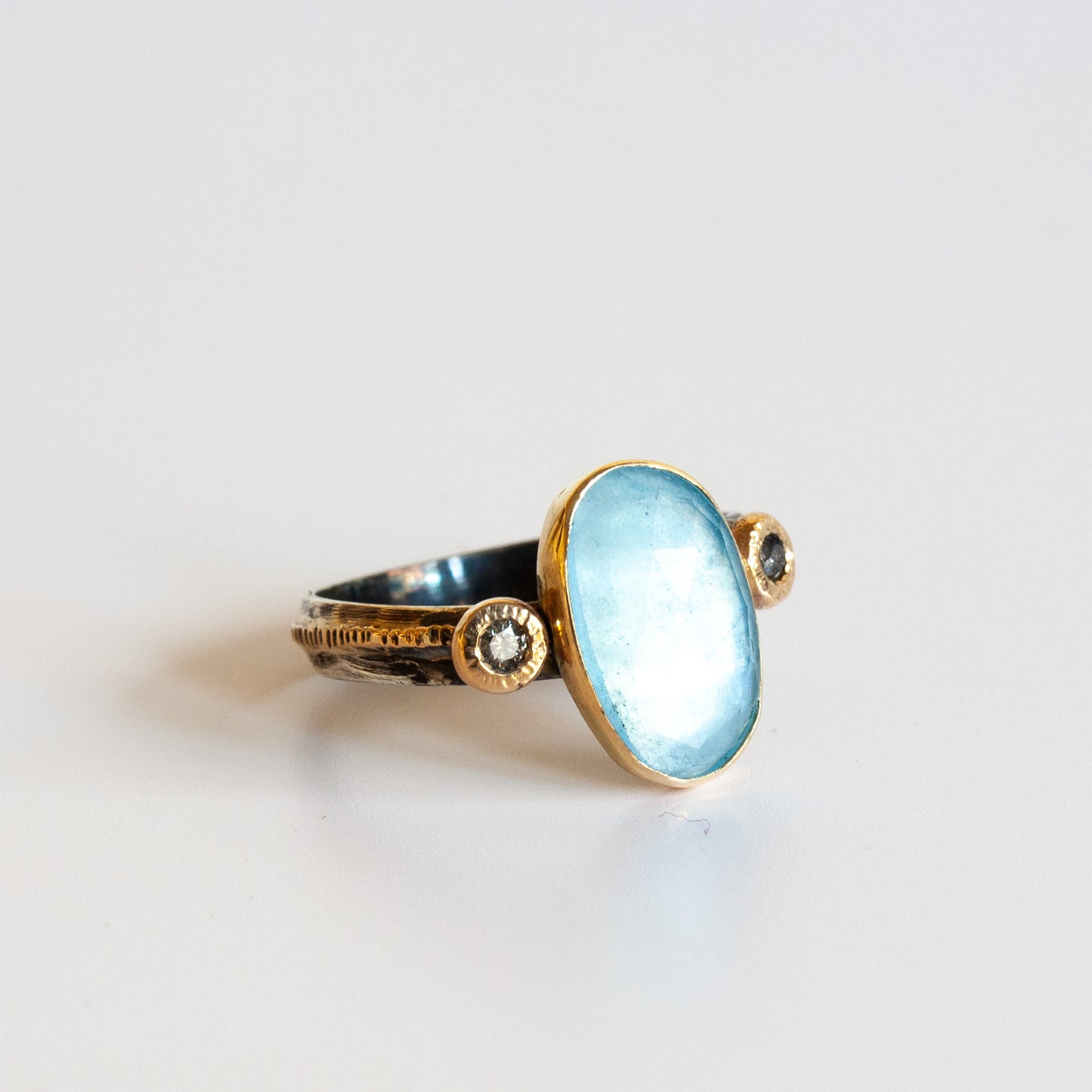 Oxidized Silver, Aquamarine, & Diamond Ring