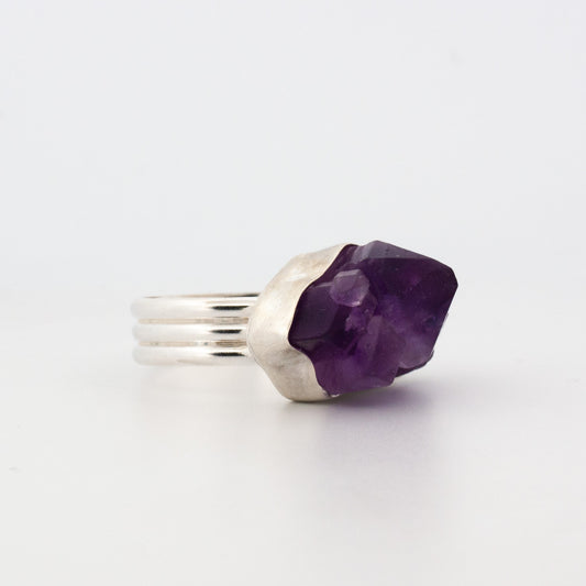 Sterling Silver & Raw Amethyst Ring