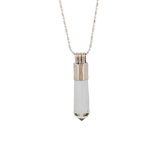 Clear Vogal cut Quartz Silver Pendant