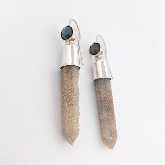 White Spirit Quartz and Labradorite Earrings
