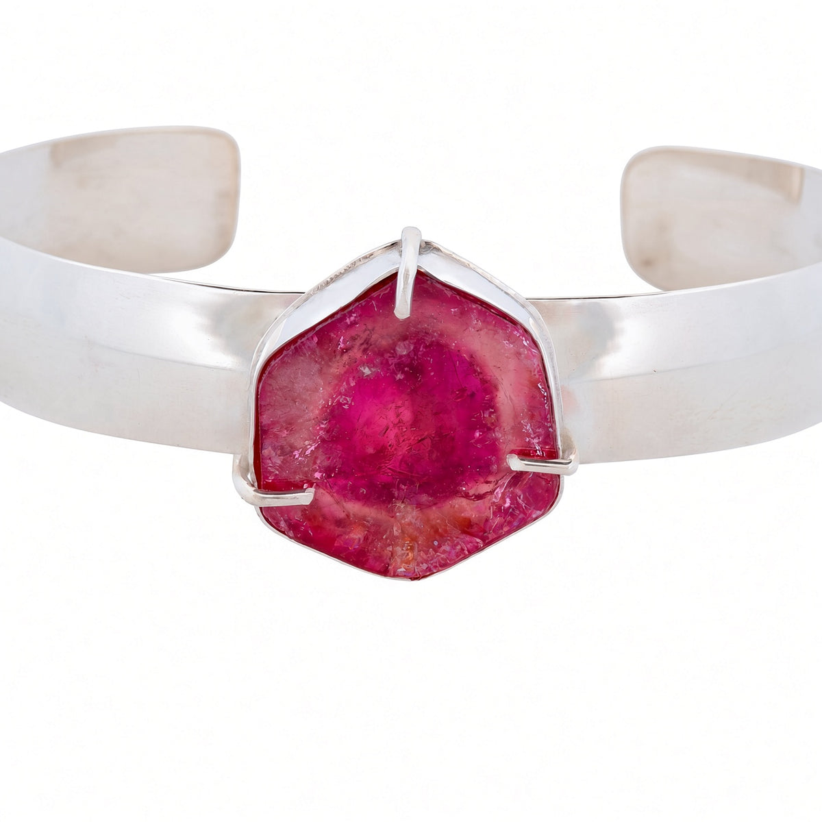 Pink Raw Tourmaline Slice in Silver bracelet