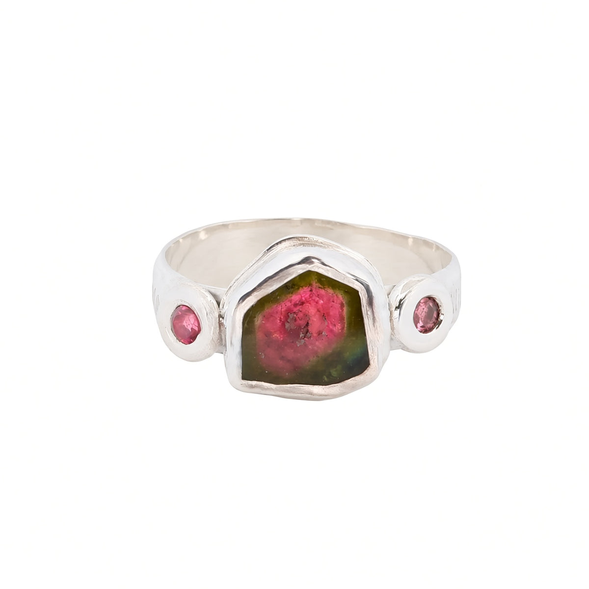 Raw Watermelon Tourmaline in Silver Ring