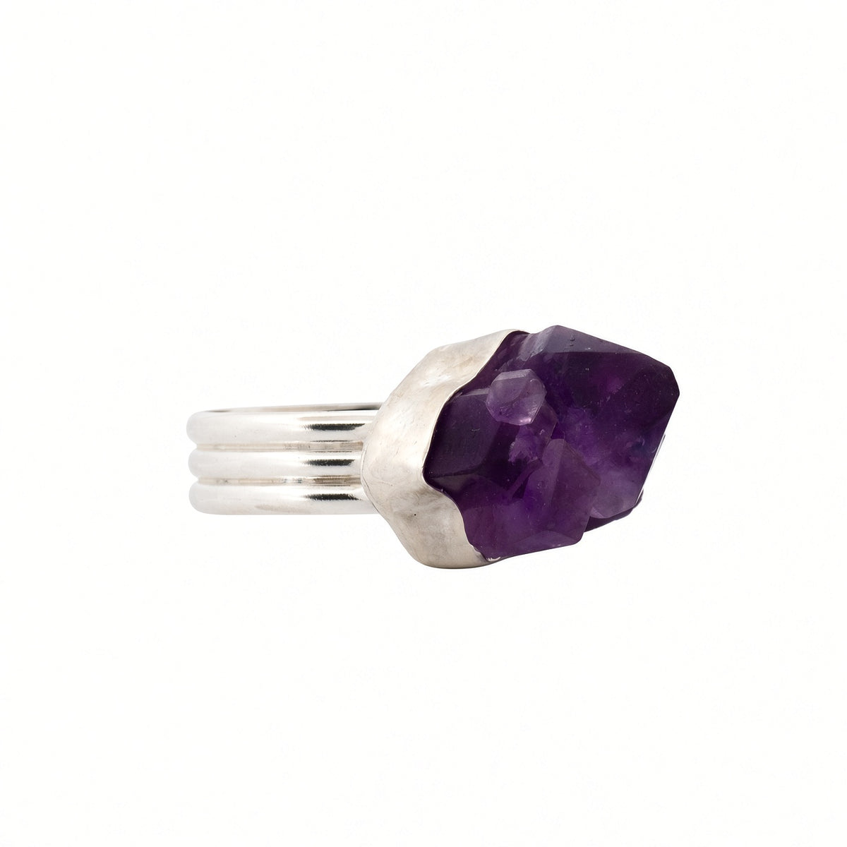Sterling Silver & Raw Amethyst Ring
