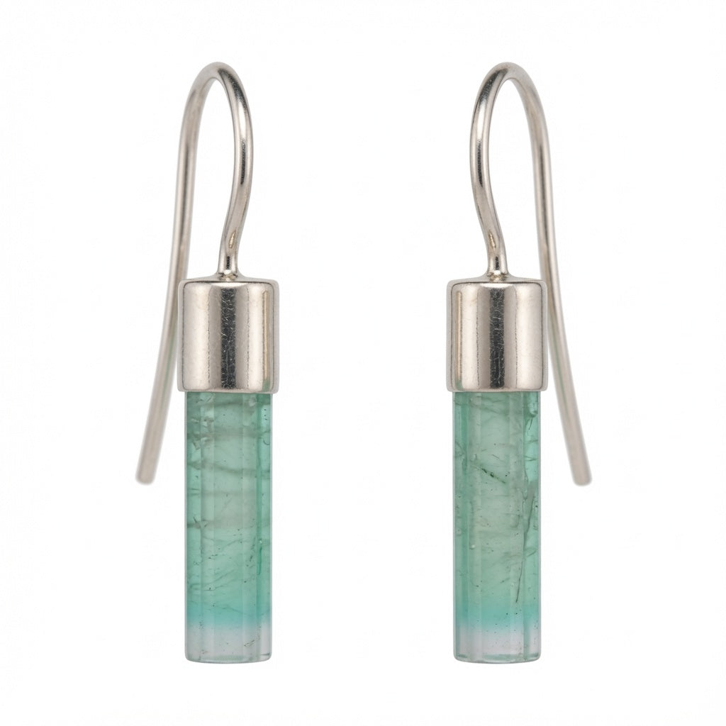 Sterling silver and teal to pink bi-color indicolite earrings