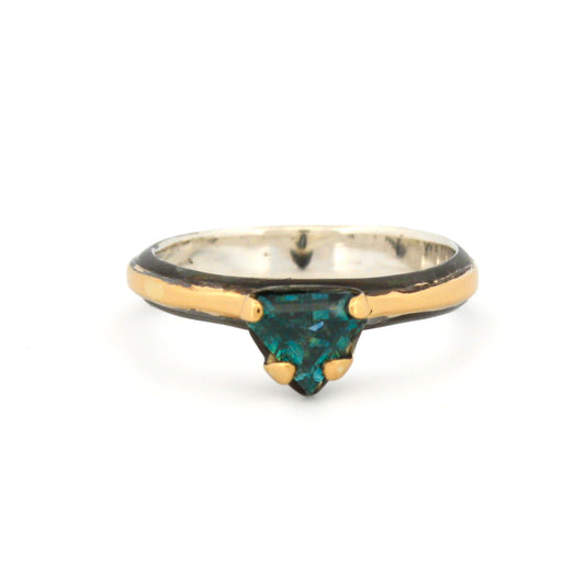 sapphire shield silver and gold ring