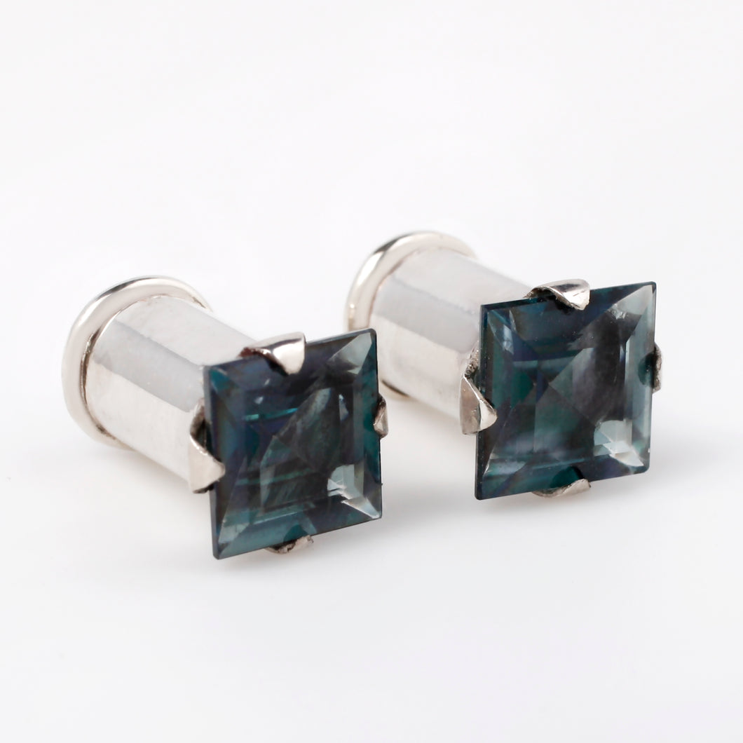 teal imperial topaz and sterling silver double flare plugs