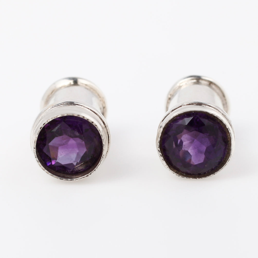 amethyst and sterling silver double flare plugs